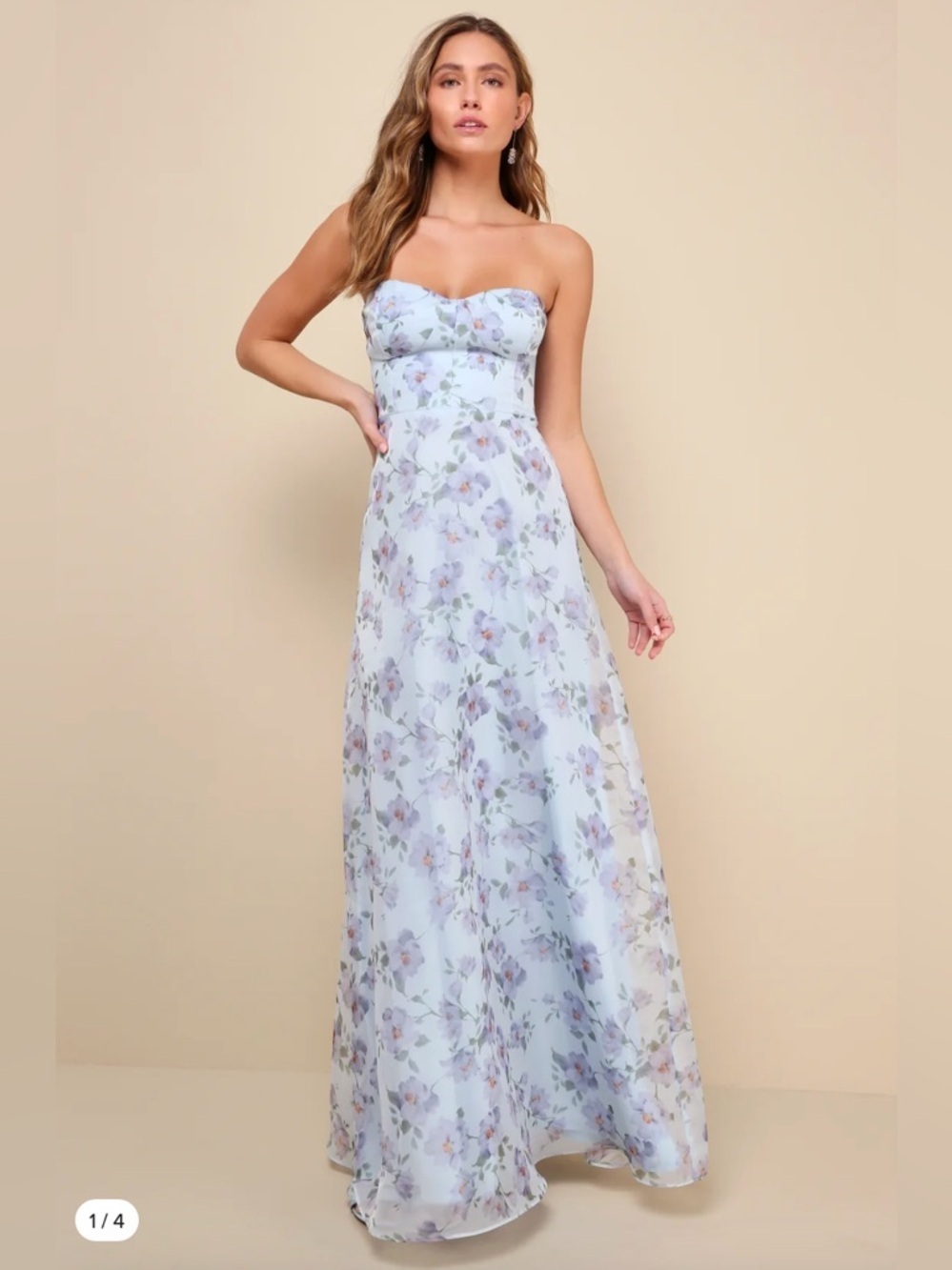 Lulu’s Strapless Floral Maxi Dress